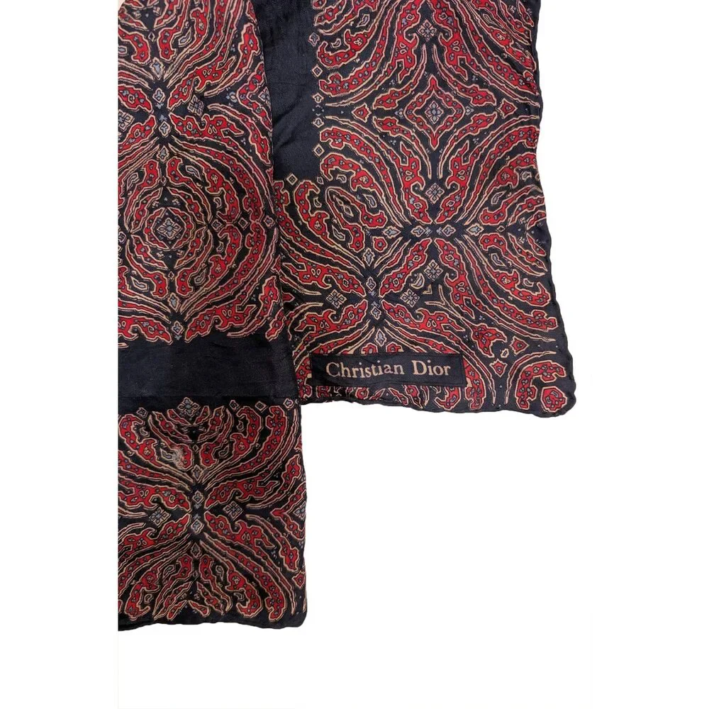 Christian Dior - Navy & Red Print Silk Scarf